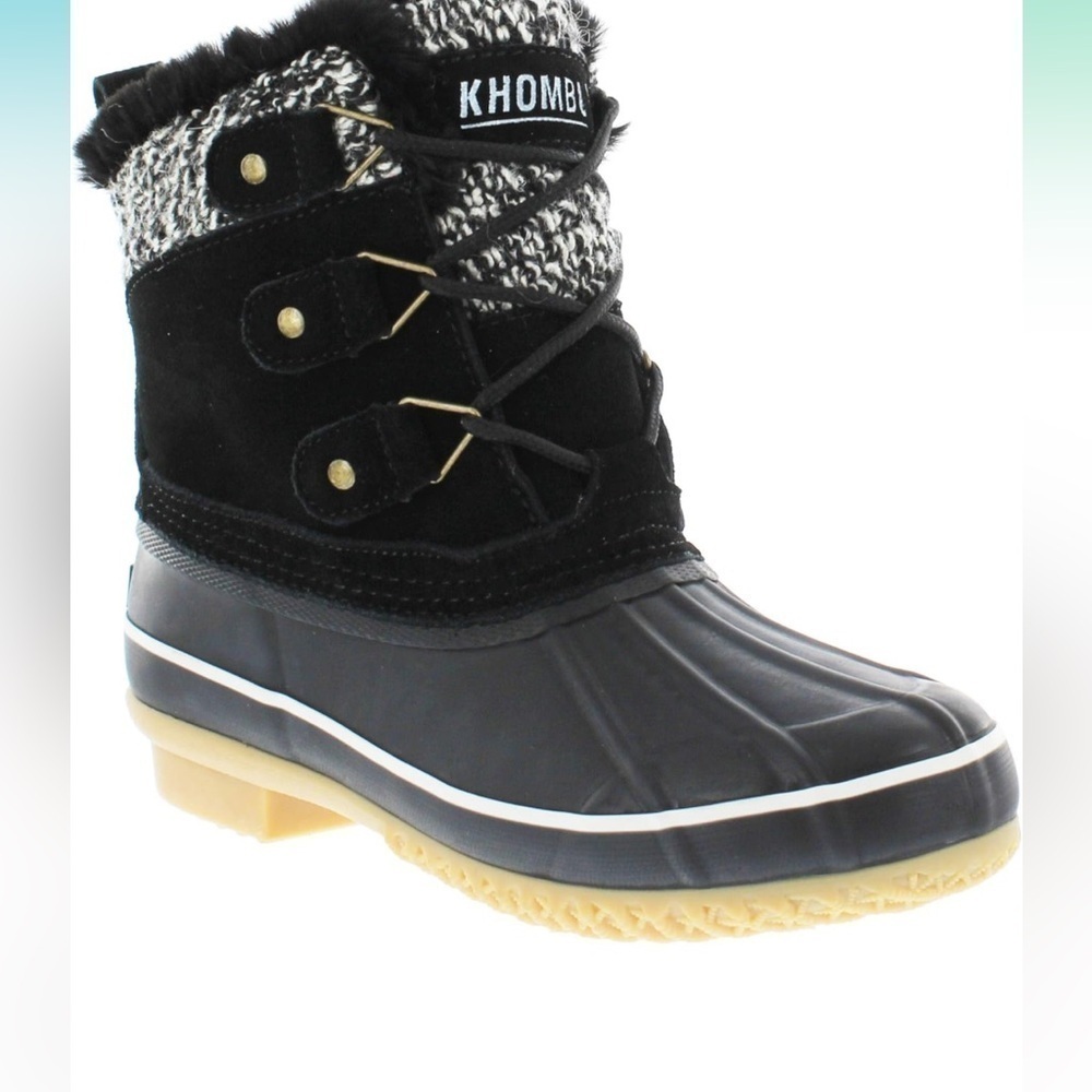 Khombu Waterproof Duck Boot With Knit Cuff and Faux Fur Lining Sz 6 Black/White - Picture 5 of 12
